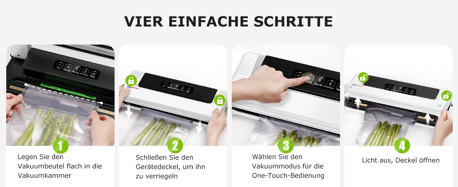 Вакууматор для продуктів Bonsenkitchen — швидкий вакуумний пакувальник з функцією запайки, білий (комплект: 5 пакетів та шланг)