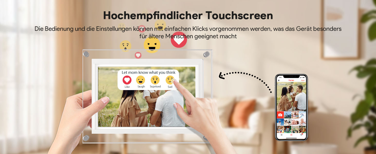 Цифрова фоторамка 15.6 дюймів з Wi-Fi, HD IPS сенсорний екран 1920x1080, 32ГБ пам'яті, підтримка Frameo App, автоматичний поворот зображення