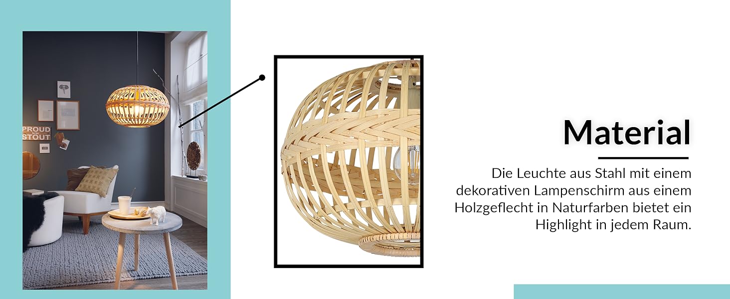 Торшер EGLO Amsfield 1: Стильна металева лампа з бамбуком для вітальні та спальні, E27