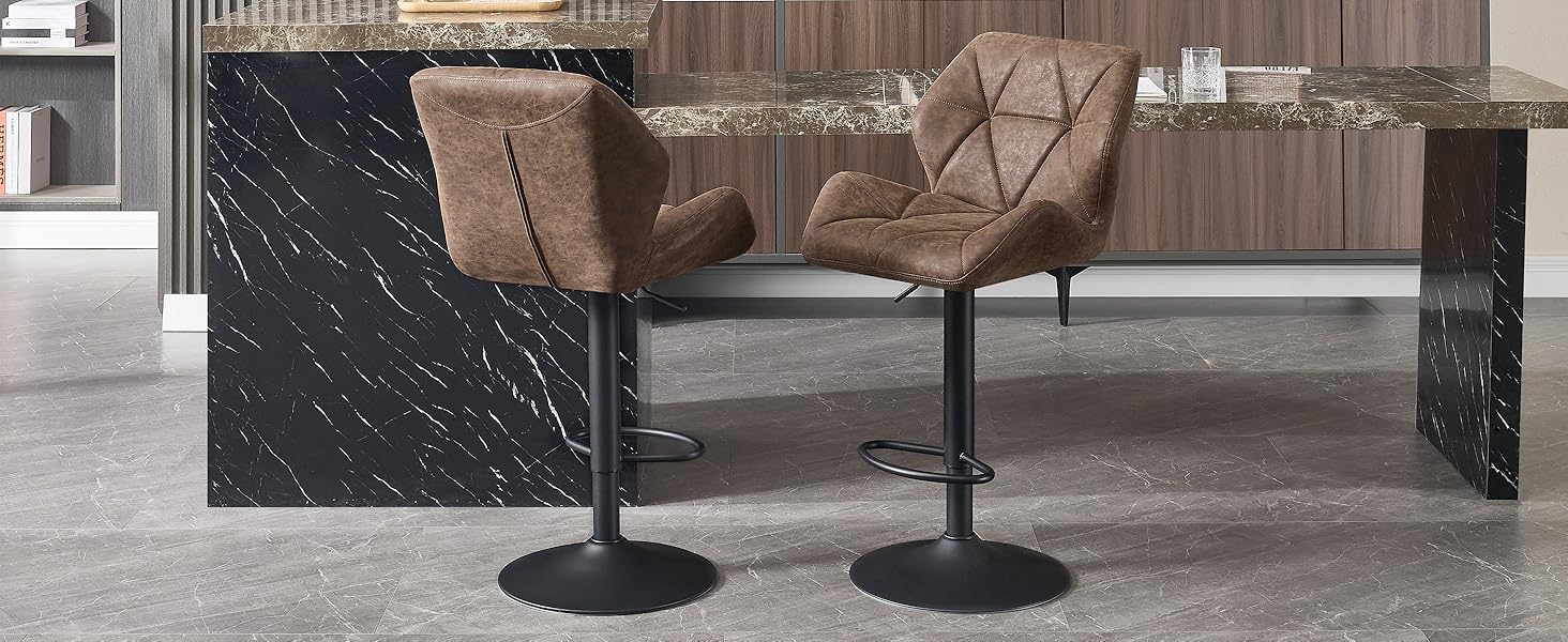 Барні стільці WOLTU 2 шт. - комплект, регульована висота, обертання, штучна шкіра, сталь, темно-коричневий