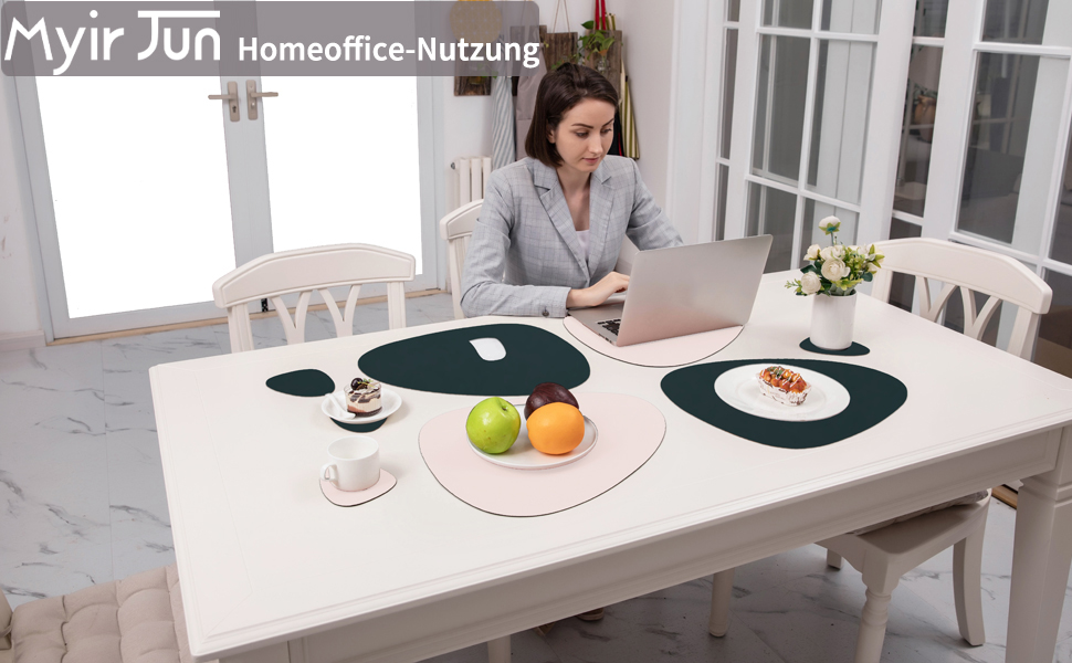 Набір скатертин Myir JUN з екошкіри (6 шт., бежево-зелений)