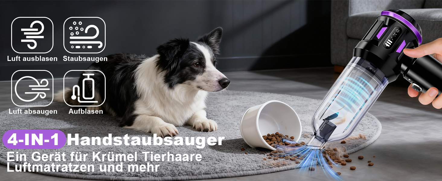 Акумуляторний ручний пилосмок Citybee 4 в 1, бездротовий міні-пилосмок для авто та дому, 25000Па, безщітковий двигун, 3 режими потужності, для шерсті тварин (Фіолетовий)