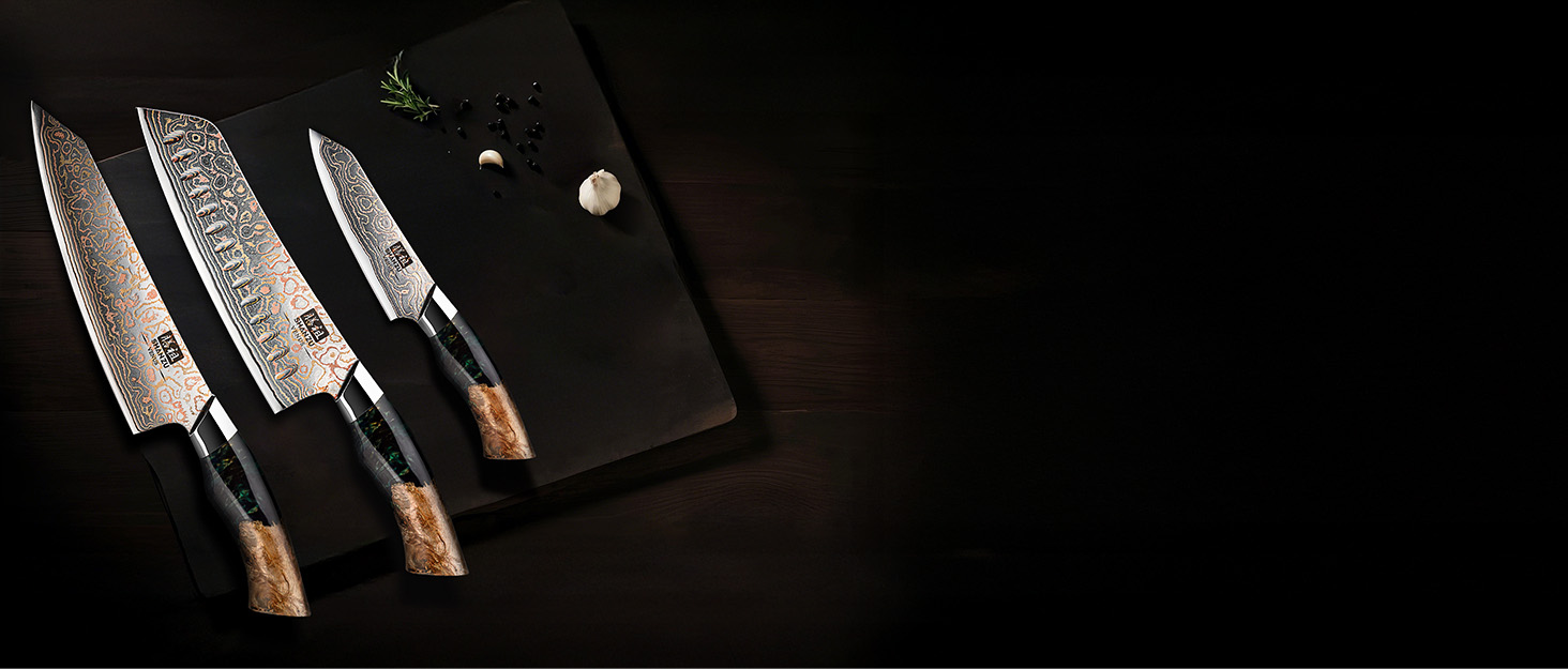 Ніж кухарський SHAN ZU з дамаської сталі з мідним лезом, ручне кованість, японський ніж, 33 шари дамаської сталі, професійний ніж для кухні 20 см, серія VENUS, ніж кухарський з міддю 20 см