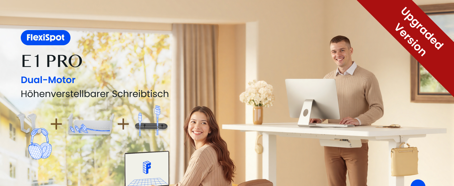 Регульований по висоті офісний стіл FlexiSpot з двома двигунами, білий 160x80 см - ергономічний робочий стіл