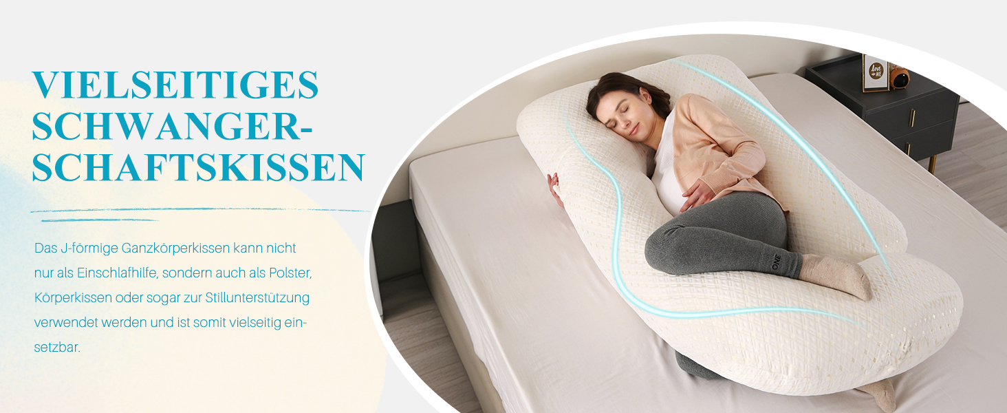 Подушка для вагітних GKXLH - J-подібна подушка для підтримки спини, живота та стегон, для комфортного сну, знімний чохол