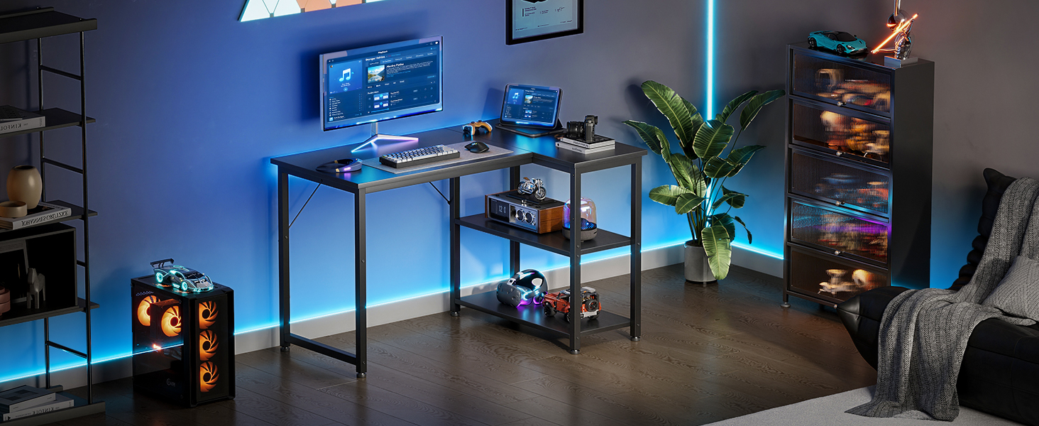 Ігровий стіл Coleshome 100x70 см, кутовий, з обертовим відсіком для зберігання, чорний