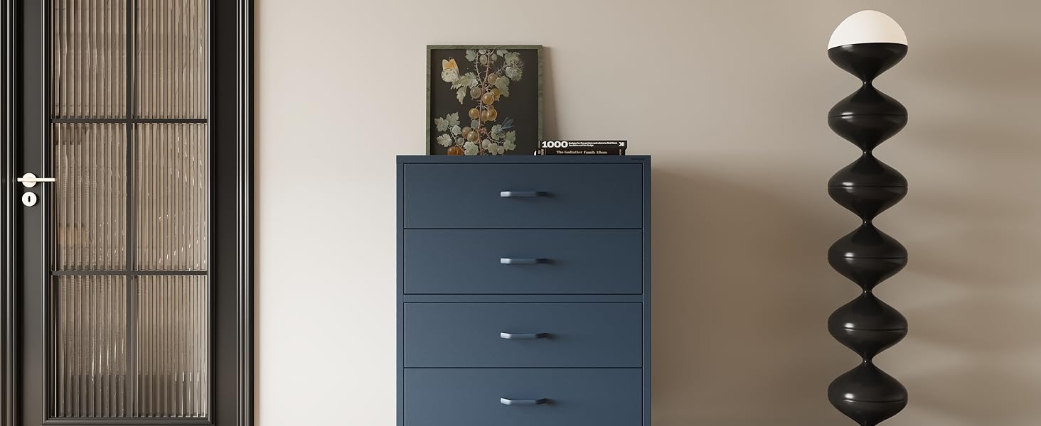 Металева комода Jan Nowak з шухлядами Carla | Комод-шафа для спальні, вітальні, дитячої кімнати | Стиль лофт | Комод з шухлядами, темно-синій | 80 x 101,5 x 40 см