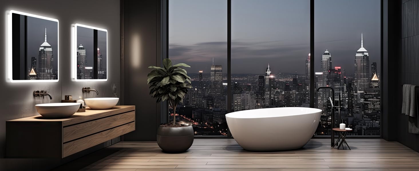 LED дзеркало для ванної кімнати 80x60 см з підсвічуванням, диммування, антизапар, 3 кольори світла, IP44, функція пам'яті, горизонтальне/вертикальне кріплення