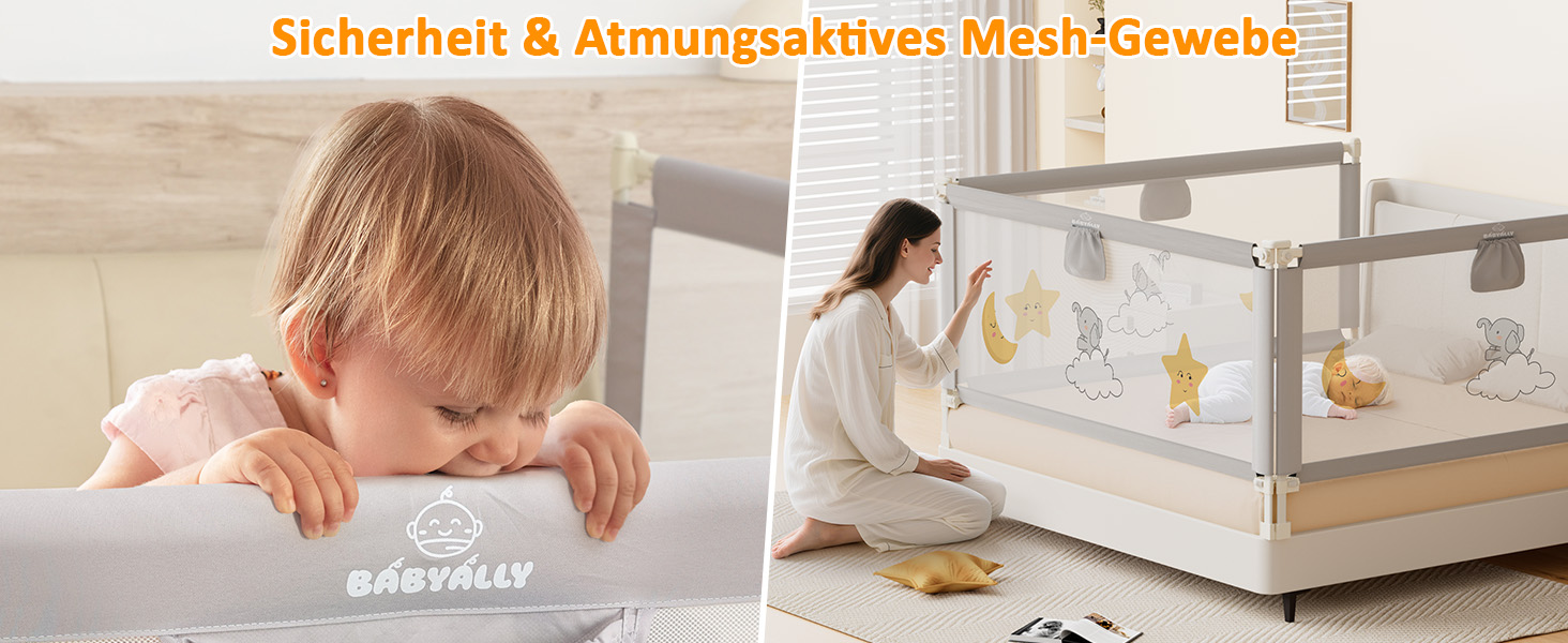 Бортики для ліжка дитячі 3 шт. (2x200 см + 1x180 см) складані, захист від випадання, малюнок - слоники