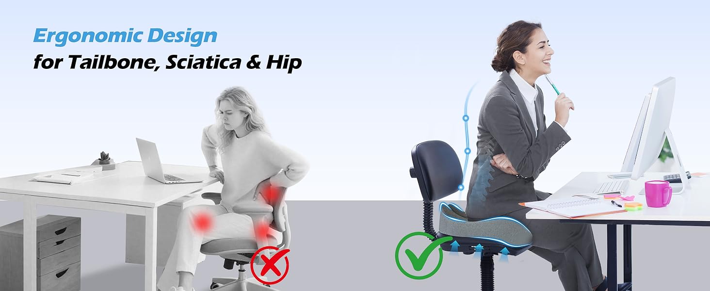 Подушка для офісного крісла Lofty Aim з Memory Foam: ергономічна, для куприка, при болях в спині та сідницях, для офісу, авто, літака, інвалідного візка – чорний та сірий