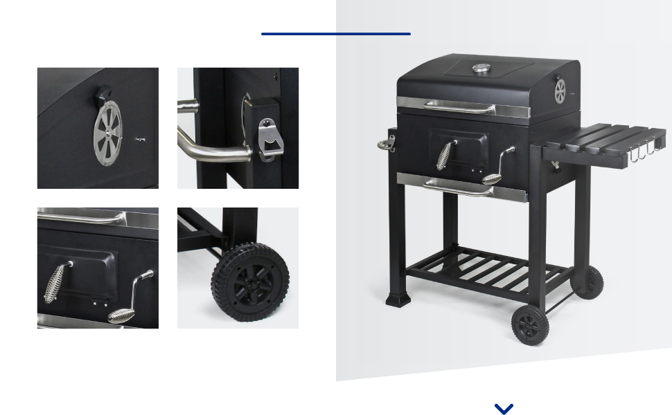 Гриль-возок на дровах BBQ з кришкою, полицею та регульованою дверцею для вугілля, термометром та регулюванням висоти