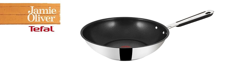 Сковорода Tefal E79219 Jamie Oliver Induction Wok, нержавіюча сталь, 28 см сковорода вок 28 см