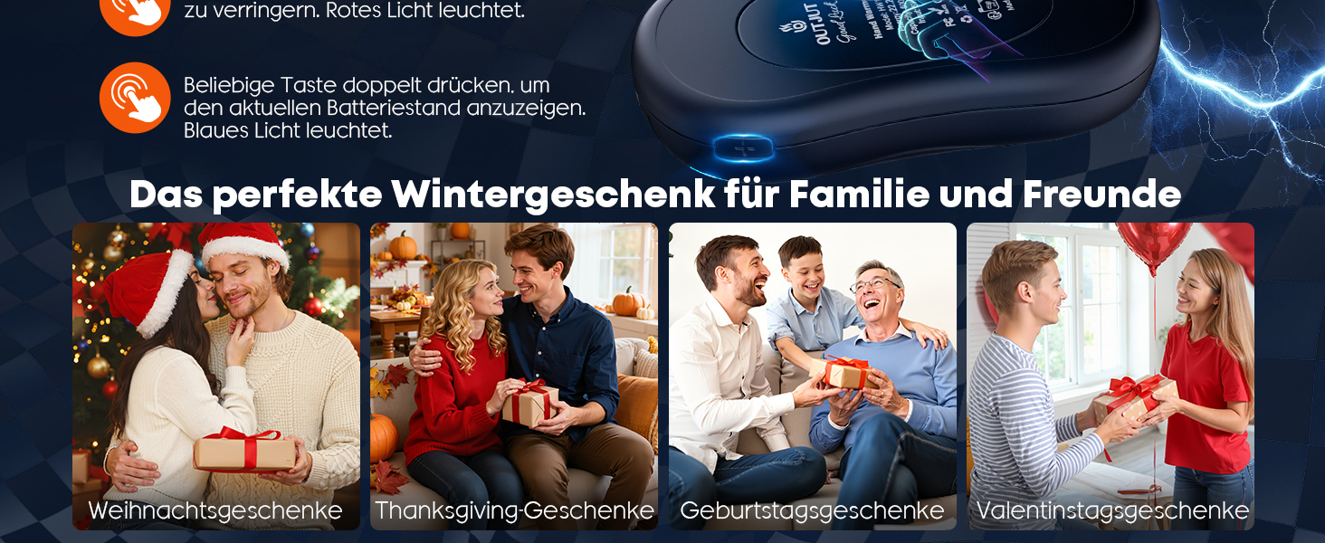 Електричний гріє для рук 2 шт. 12000 mAh з магнітним двостороннім нагріванням та цифровим дисплеєм температури та заряду батареї для відпочинку на природі/кемпінгу, чорний