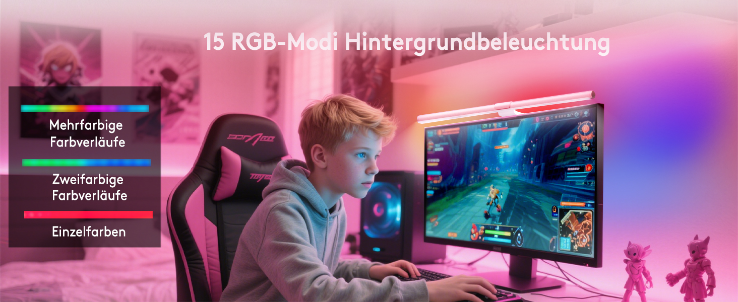 RGB-лампа для монітора Quntis 51 см з підсвічуванням, пультом керування, 15 режимів, для геймінгу, USB, для ПК, офісу