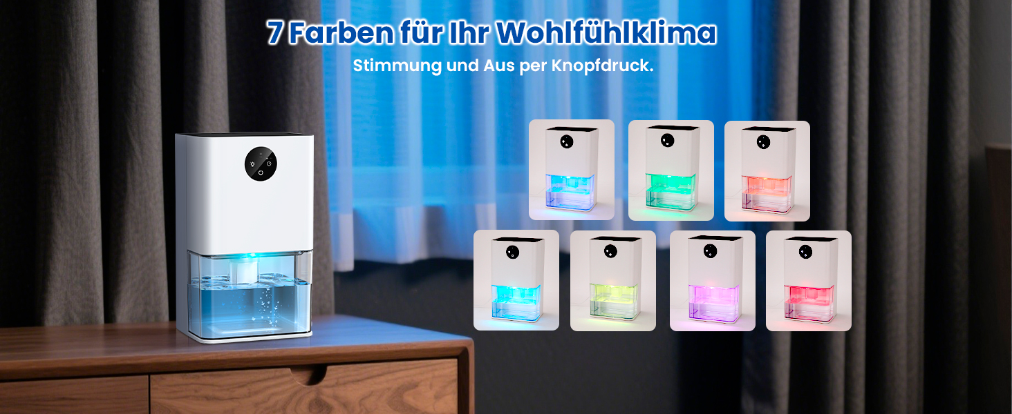 Електричний осушувач повітря для підвалу та квартири 1800 мл з таймером, нічним світлом та автоматичним відтаванням. Тиха робота, 7 кольорів.