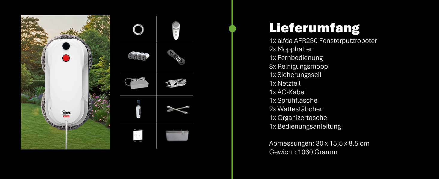 Робот для миття вікон AFR230 з подвійним розпиленням, інтелектуальною навігацією та пультом дистанційного керування, для внутрішніх та зовнішніх вікон, об'єм бака 60 мл, сумка для зберігання, 8 ганчірок