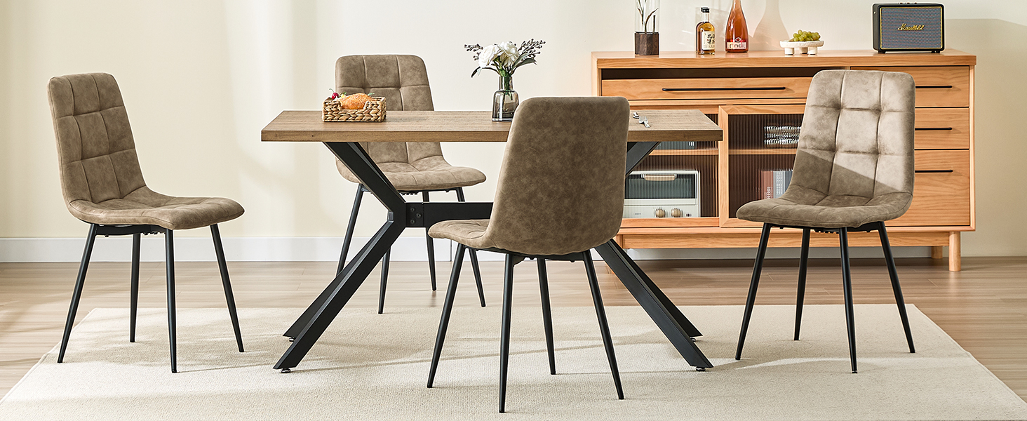 Набір з 4 кухонних стільців Techno, оббивка з тканини, м'які стільці з чорними металевими ніжками, оливковий колір