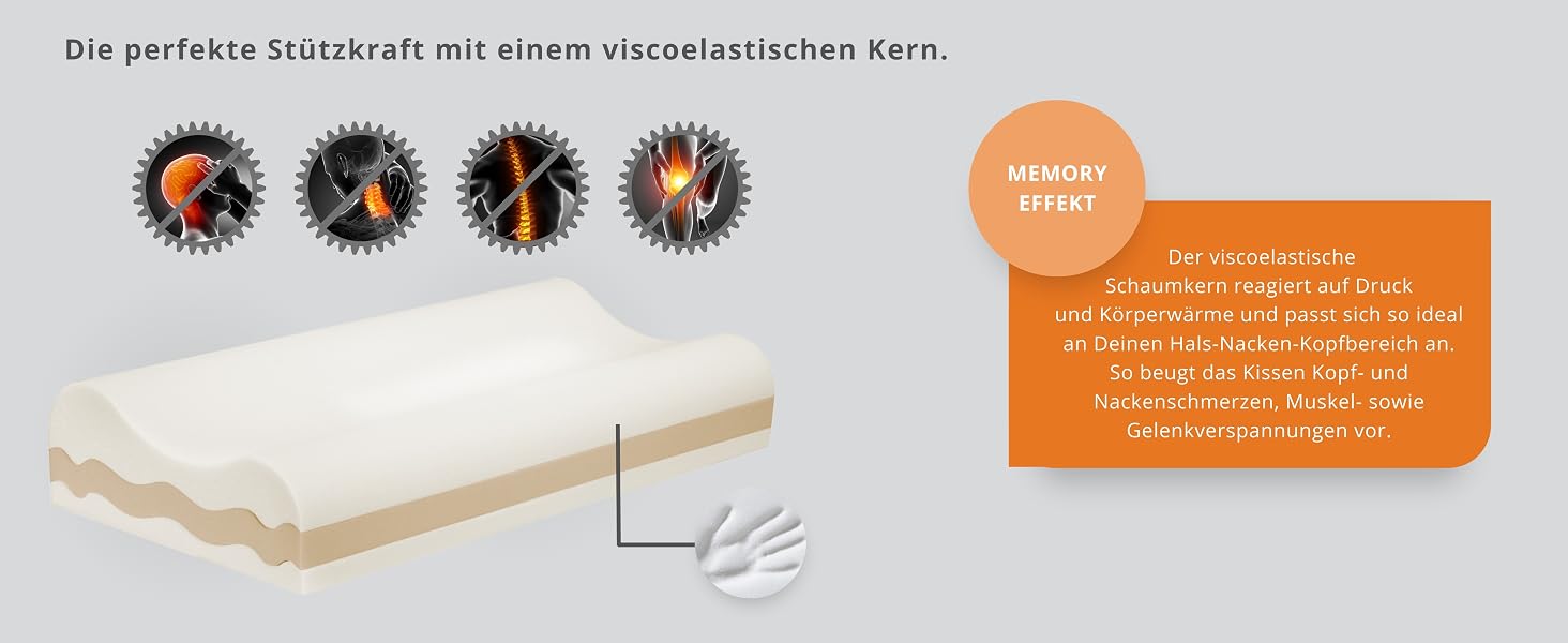 Ортопедична подушка для шиї з ефектом пам'яті Memory Foam, ергономічна подушка для сну проти болю в шиї, регульована по висоті, з чохлом, 33x60 см