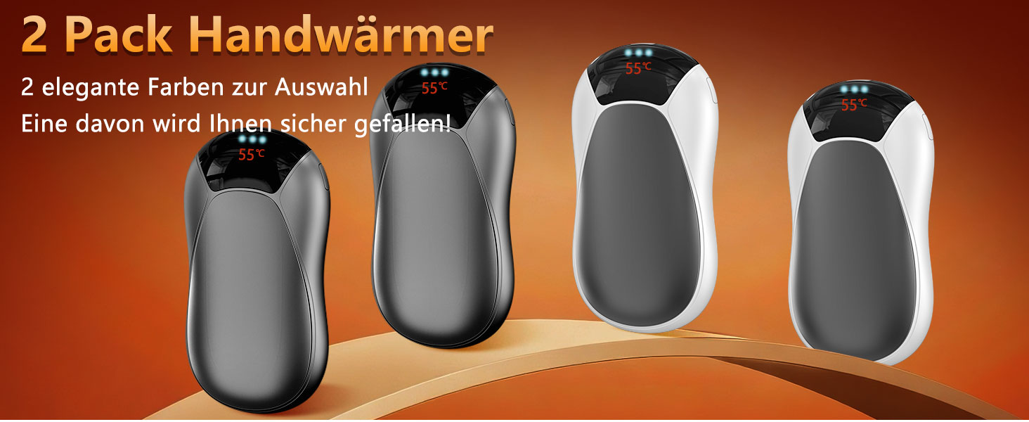 Електричні грілки для рук 2 шт. - Магнітні кишенькові грілки AI, що заряджаються, 36 годин тепла, багаторазові грілки для рук, компактні грілки для дітей, чоловіків, жінок, білий (дисплей, чорний)