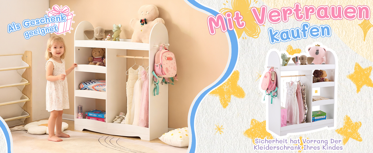 Дитяча шафа LALAHO для дитячої кімнати з 5 відкритими полицями та 3 гачками (біла)