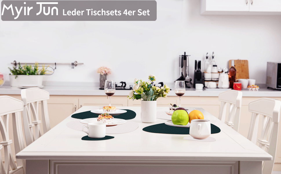 Набір скатертин Myir JUN з екошкіри (6 шт., бежево-зелений)