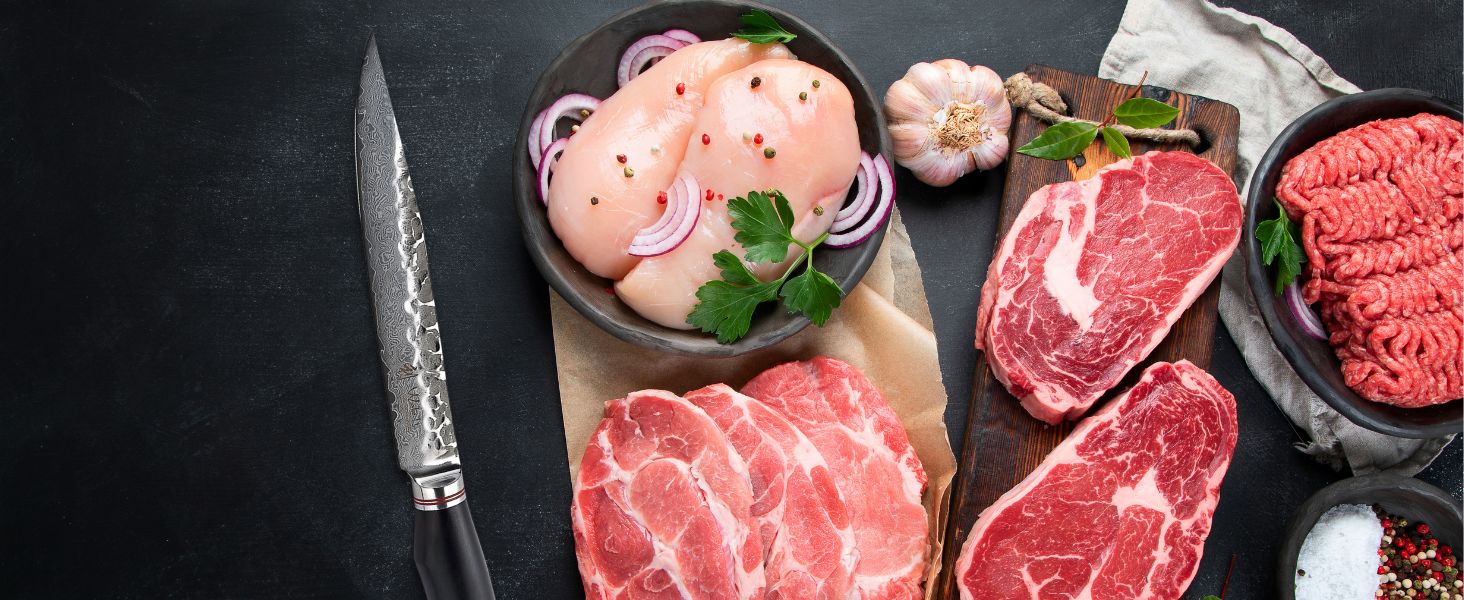 Ніж кухарський Wakoli EBO Premium з лезом 20 см з дамаської сталі 67 шарів та ручкою з чорного дуба | Професійний ніж для кухні