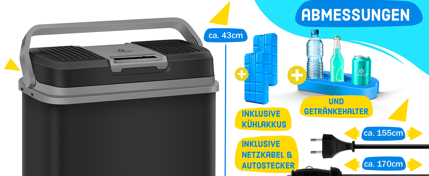 Автомобільний термобокс KESSER 24л: Охолоджує та нагріває (12/230V) для авто, човна, кемпінгу. Міні-холодильник з режимами ECO/MAX, чорний