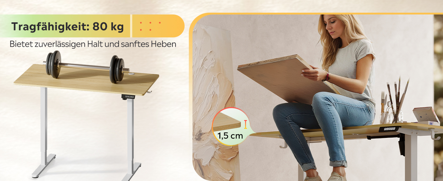 Регульований за висотою стіл Devaise з тихим мотором та функцією пам'яті для 3 положень, стіл для сидіння та стояння, регулювання висоти 72–118 см, ергономічний комп'ютерний стіл для офісу, білий (100x60 см, колір дуб)