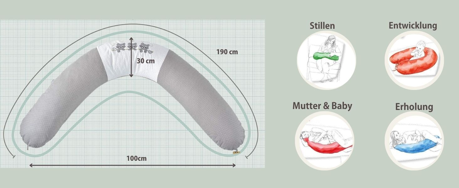 Наволочка для годування Sei Design XXL 190x30 см - персоналізована з ім'ям та датою народження Персоналізовані подарунки Хлопчик Дівчинка для годування Подушка позиціонування подушки Подушка для вагітних Подушка Горошок Персоналізований чохол для подушки для годування 190x30