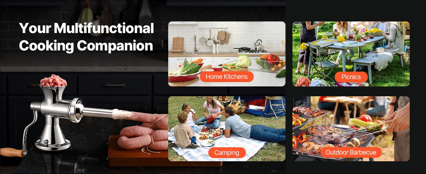 М'ясорубка ручна VEVOR 304 нержавіюча сталь, диски 4.5/8 мм, для фаршу, ковбас, овочів - срібляста