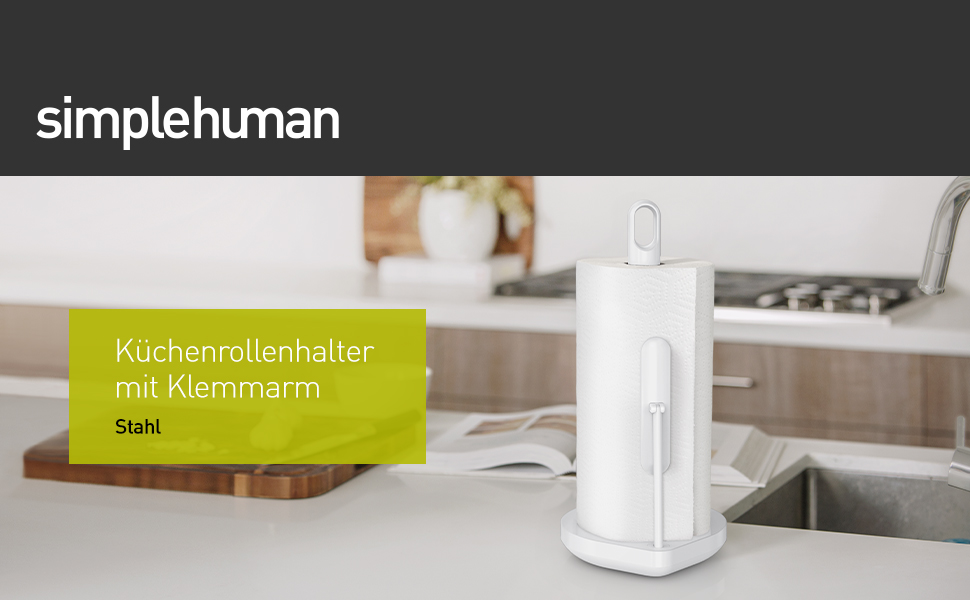 Тримач для паперових рушників simplehuman KT1203, підлоговий, зі сталі кольору білого металіку, для рушників до 28 см