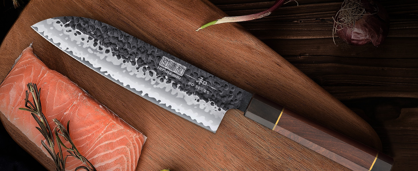 Японський ніж Santoku HOSHANHO 18 см, ручна робота, з високоякісної сталі, ергономічна ручка, подарункова коробка