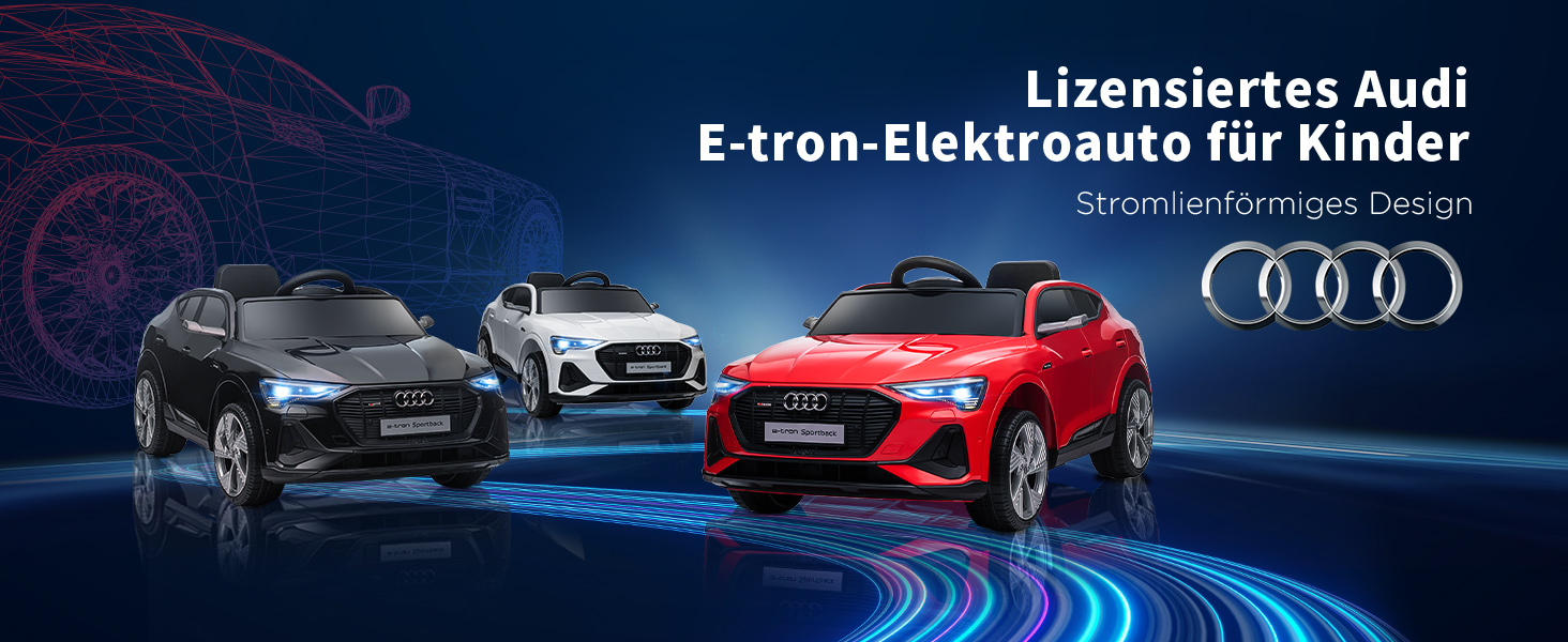 Дитячий електромобіль HOMCOM Audi E-tron 12V з пультом, ременем безпеки, музикою (MP3/USB/TF), для дітей 3-5 років, 3-5 км/год, червоний