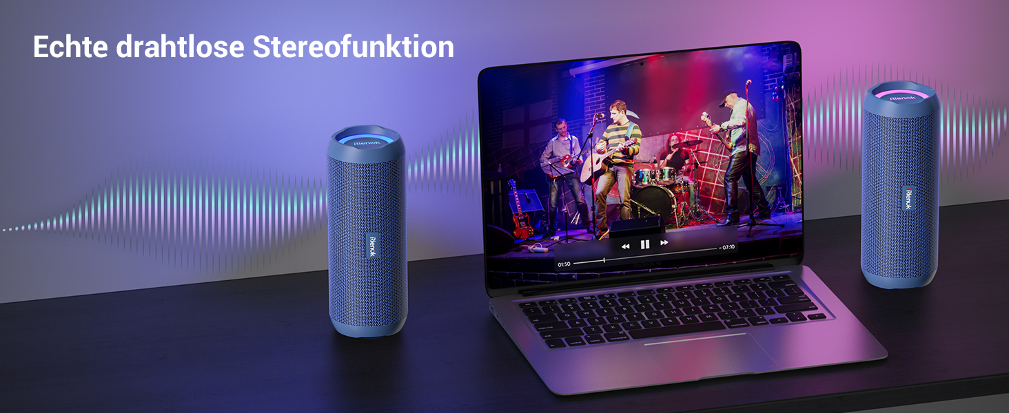 Bluetooth Портативна Колонка RIENOK з підсвічуванням, IPX7, Бас, 3600 mAh, Синій
