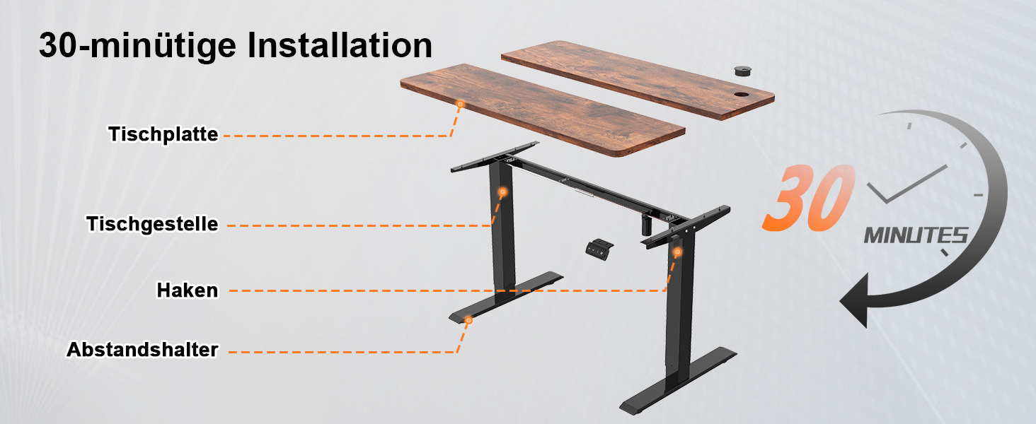 Електричний регульований стіл JUMMICO Standing Desk, висота регулюється, з функцією пам'яті, білий (180 x 80 см, коричневий)