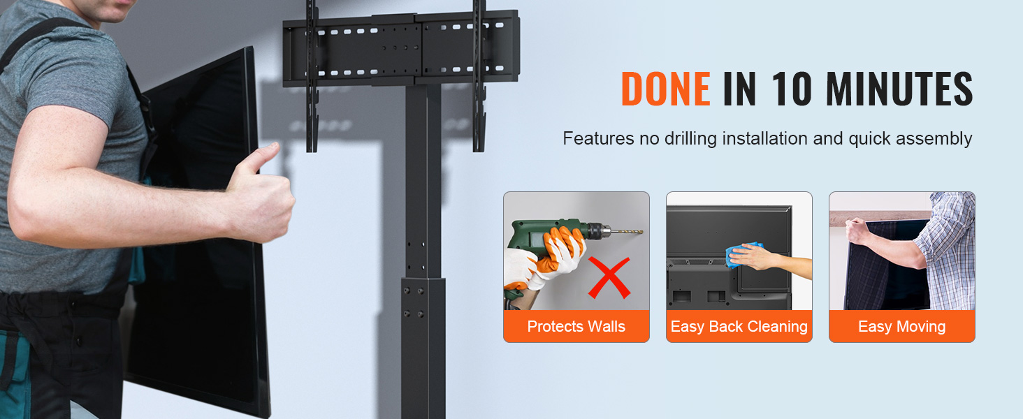 Стійка для телевізора VEVOR поворотна підлогова 32-85 дюймів, регульована по висоті, з міцною скляною основою, чорна