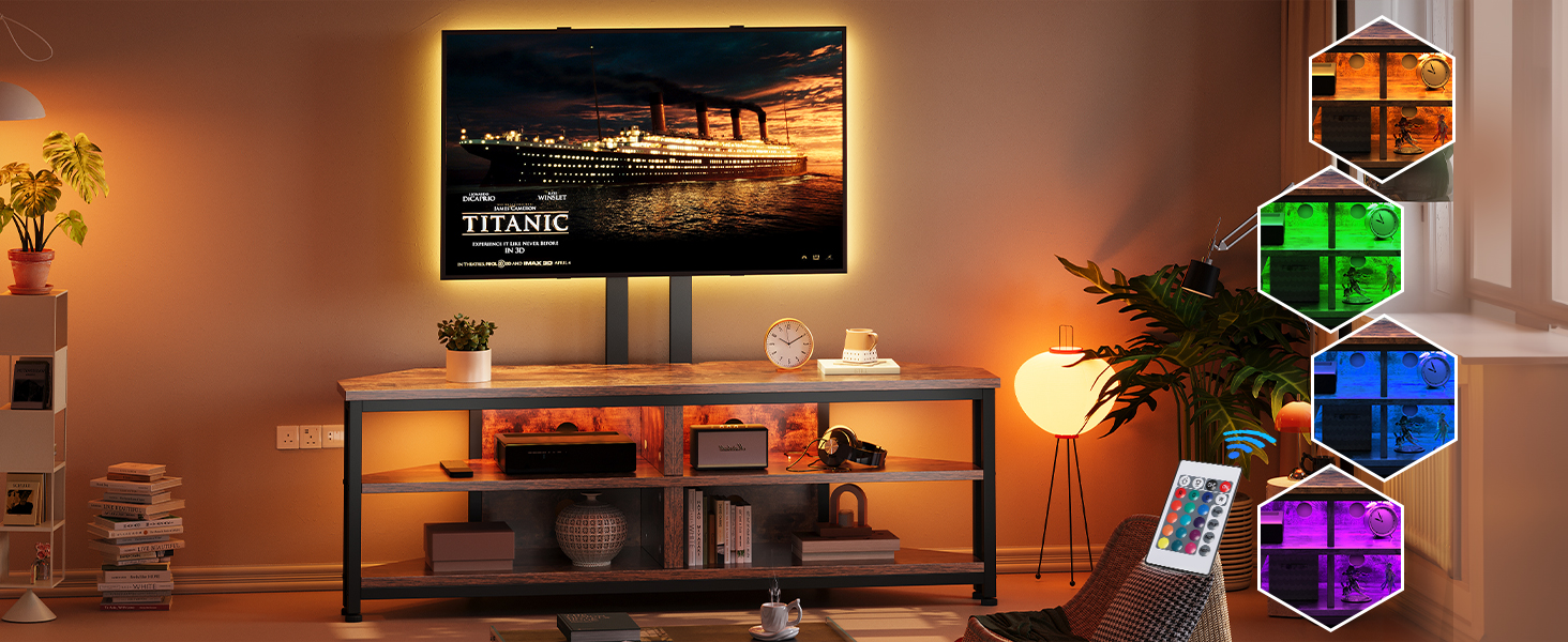 Тужба з полицями та кріпленням для телевізора Dripex кутова низька 120 см з LED підсвіткою