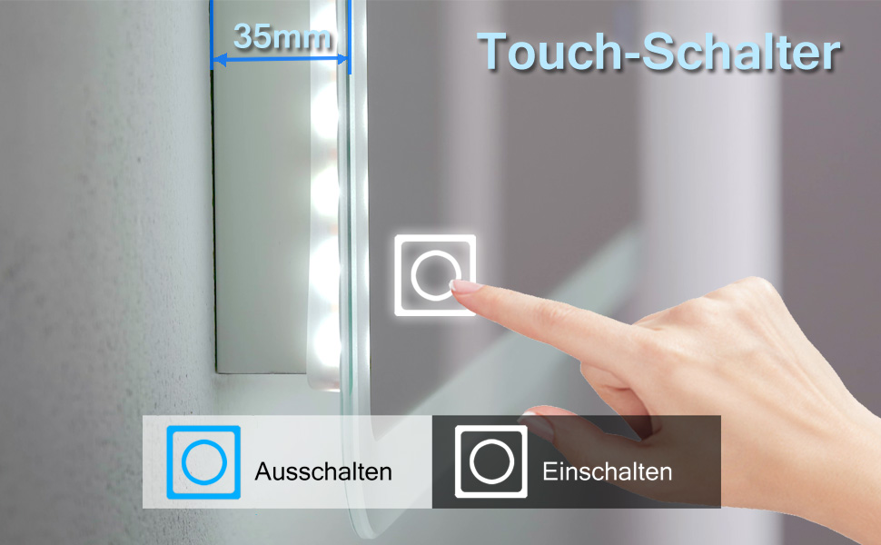 LED дзеркало для ванної кімнати з підсвічуванням 100x60 см, сенсорне регулювання, антизапар, 3 кольори світла, для ванної, туалету, коридору