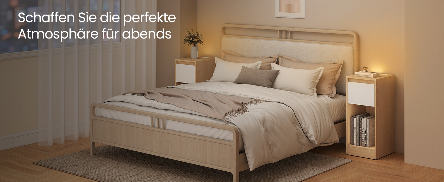 Приліжкова тумбочка VASAGLE з LED-підсвічуванням, USB-A та USB-C, з шухлядою та відкритим відсіком, для спальні/вітальні, кольору