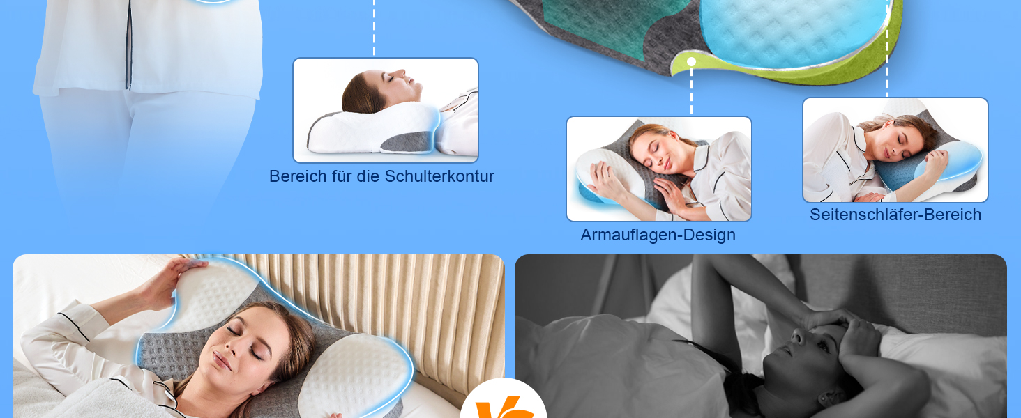 Ортопедична подушка для шиї з Memory Foam - ергономічна подушка для голови проти болю в шиї, регульована за висотою для тих, хто спить на боці, з дихаючим чохлом для здорового сну, білий, 60 x 35 см