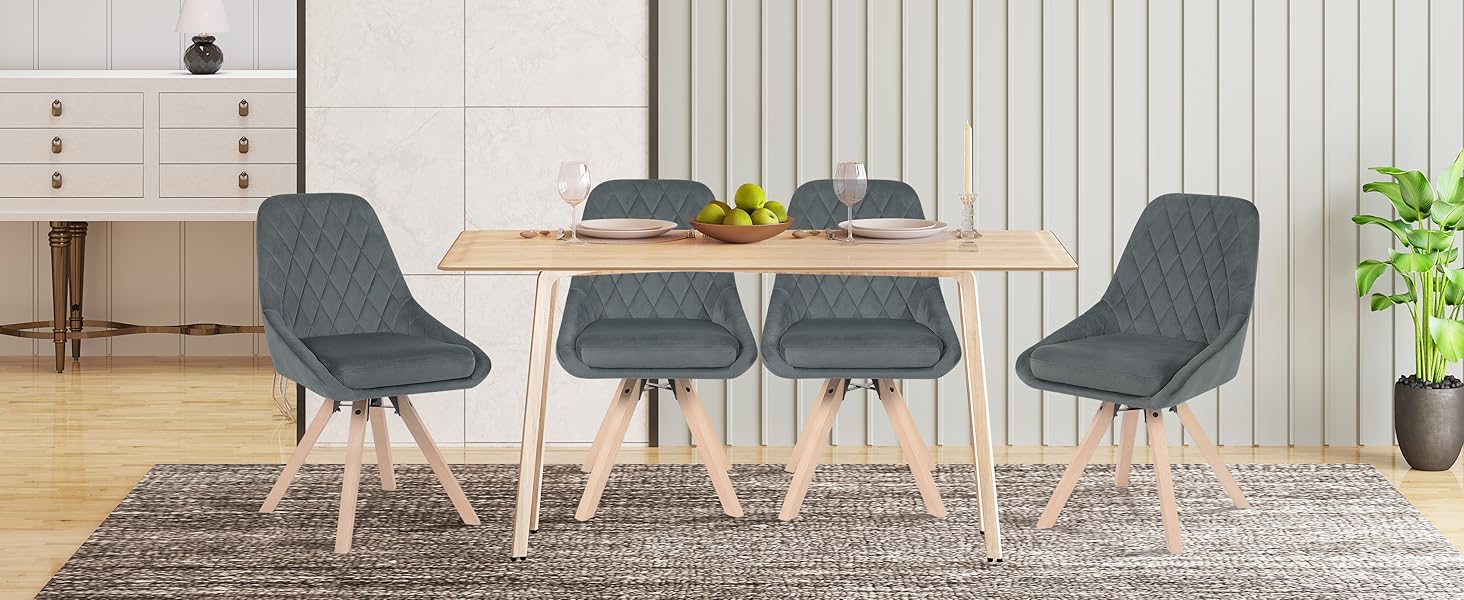 Крісла для їдальні WOLTU, набір 2 шт., поворотні, для кухні, вітальні, їдальні, з оксамитовим покриттям, на букових ніжках, до 150 кг, темно-сірий