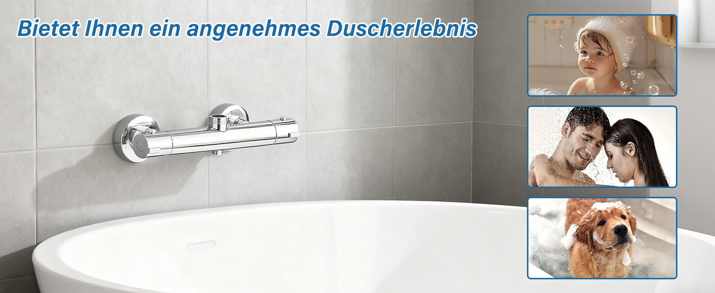 Змішувач для ванни з термостатом, настінний монтаж, для ванної кімнати (хром)