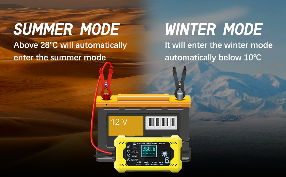 Розумний повністю автоматичний зарядний пристрій для автомобільного акумулятора 12 В з температурною компенсацією та сенсорним РК-екраном, 6A