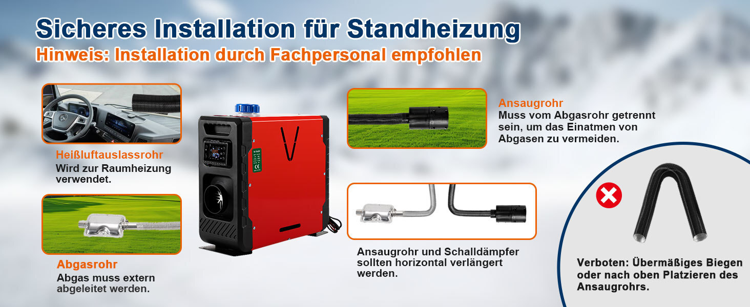 Дизельний обігрівач 8KW 12V з Bluetooth, LCD дисплеєм та пультом дистанційного керування для авто, RV, човнів та караванів, червоний