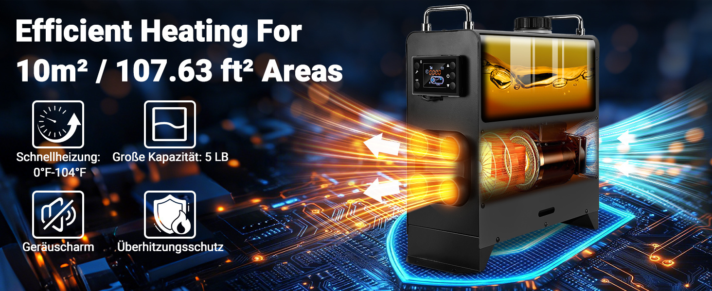 Дизельний обігрівач 8KW 12V з Bluetooth, LCD дисплеєм та пультом дистанційного керування для авто, RV, човнів та караванів, червоний