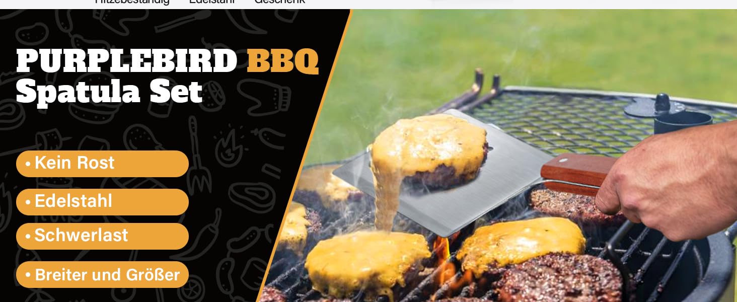 Набір гриль-посуду PURPLEBIRD 5 предметів: професійний інструмент з нержавіючої сталі, сумка-фартух, дерев'яні ручки, ідеальний для BBQ, Teppanyaki, подарунок для чоловіків (набір для бургерів)