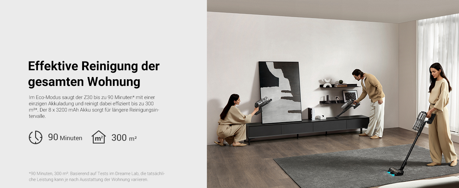 Dreame Z30 - Бездротовий пилосос з потужністю 190AW, LED-дисплеєм та турбо-щіткою для видалення шерсті тварин, 90 хвилин роботи, ідеальний для прибирання дому