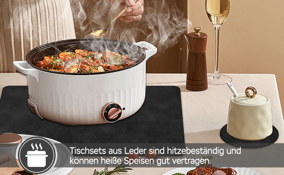 Підставки під гаряче та серветки під тарілку з екошкіри, 6 шт. | Стійкі до гарячого, неслизькі, для кухні та обіднього столу | Зелено-сірий набір