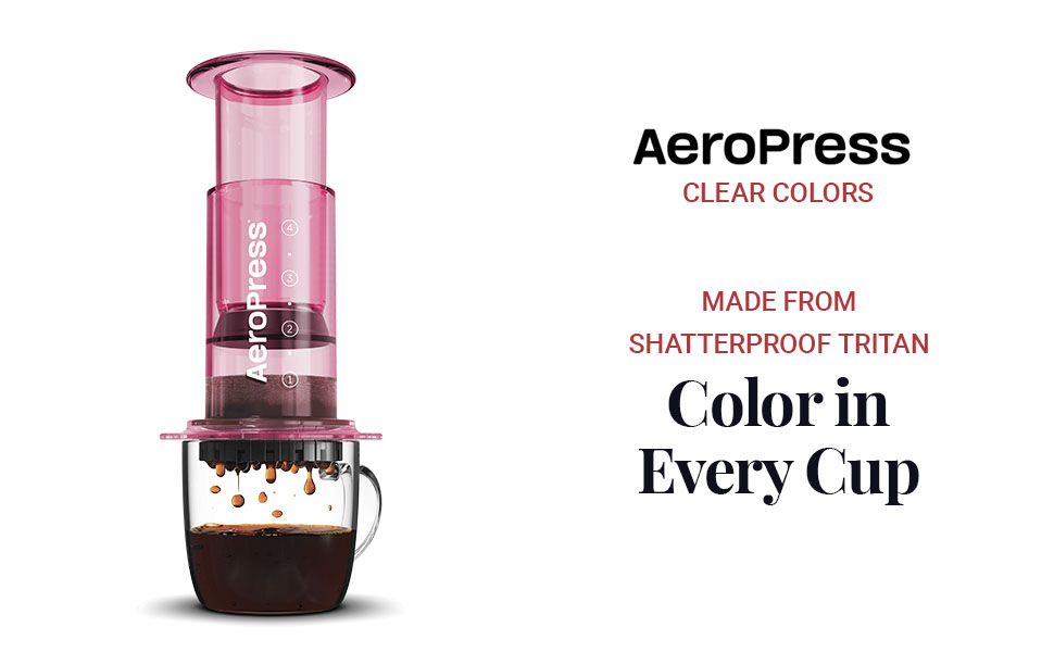 AeroPress Clear: Кавовий прес для приготування еспресо та фільтр-кави, рожевий (Стандартний) - портативний для подорожей та кемпінгу