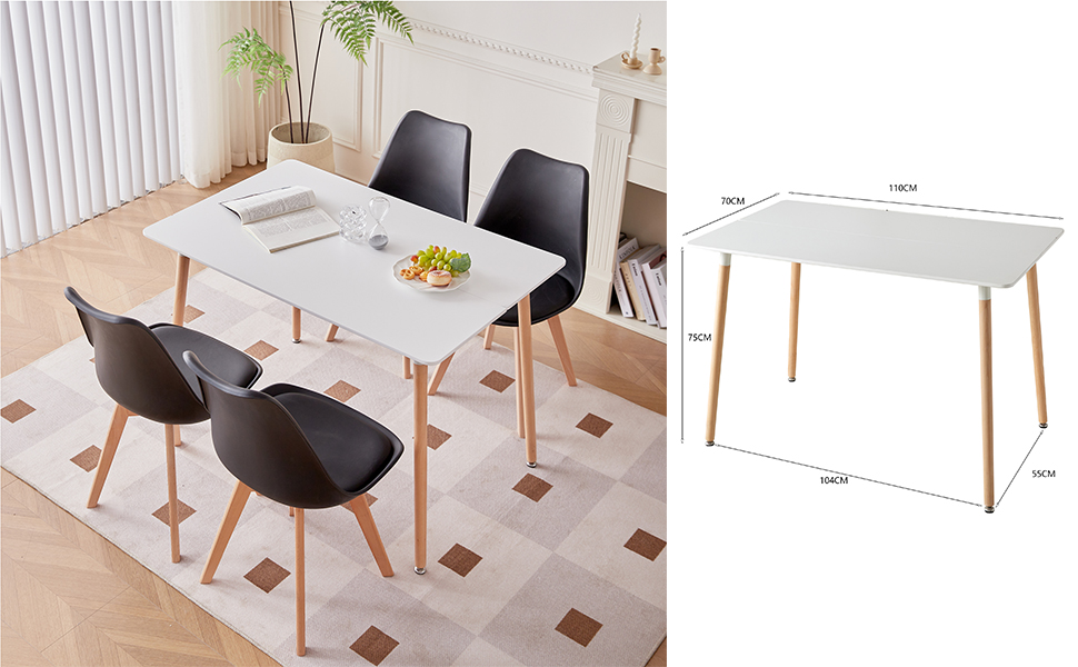 Стіл обідній GrandCA HOME прямокутний, 110x70x75 см, білий. Масивне дерево, MDF, для кухні/вітальні
